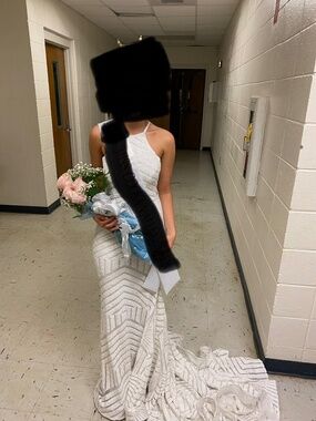 Jovani Halter White Sequin Gown